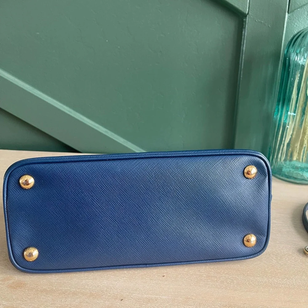 Prada Saffiano Dome Blue Mini Crossbody Bag Gold HW - Picture 4 of 14